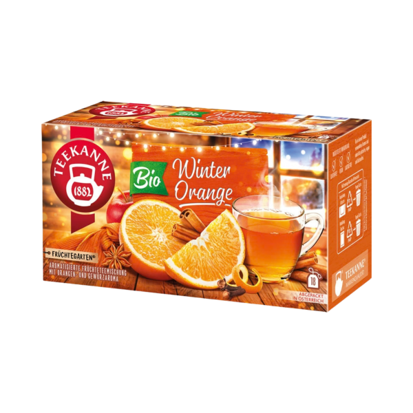 Teekanne Früchtegarten Bio Winter Orange, Teebeutel im Kuvert, 40,5g Produktbild, Vorderseite der Verpackung
